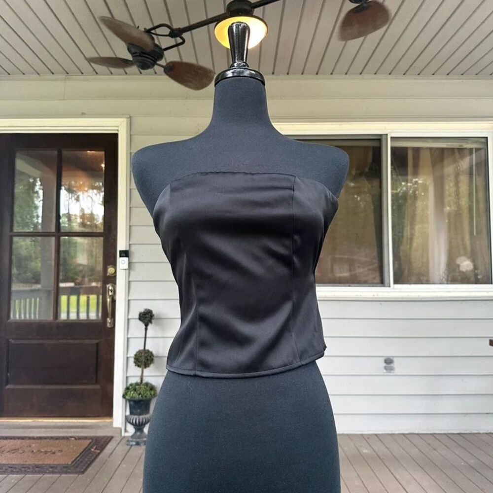 Black Satin Silky Strapless Corset Top